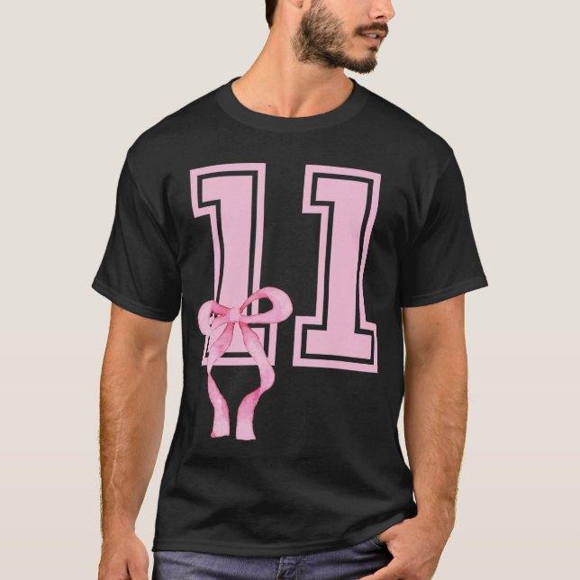 Camiseta 11 Year Old Birthday Girl Coquette Pink Bow Aesthe (Frente)