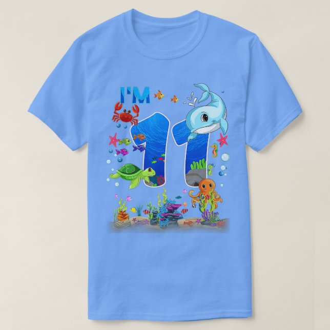 Camiseta 11 Year Old Birthday Whale Fish Sea Birthday Boys  (Frente do Design)