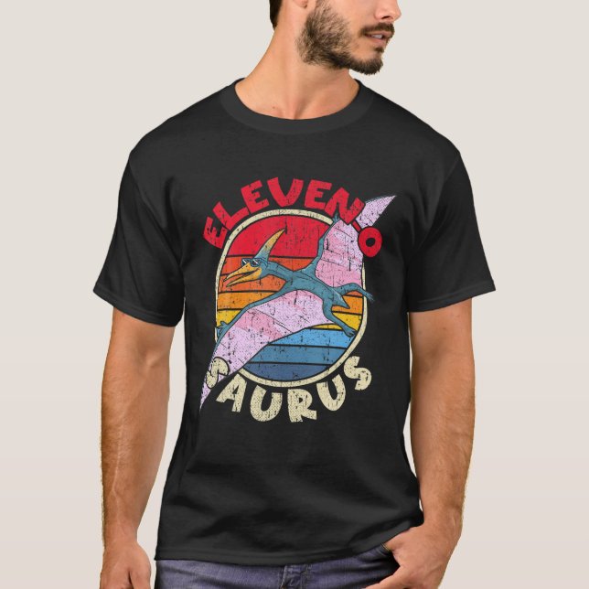 Camiseta 11Th Birthday Eleven O Saurus Pterodactylus Family (Frente)
