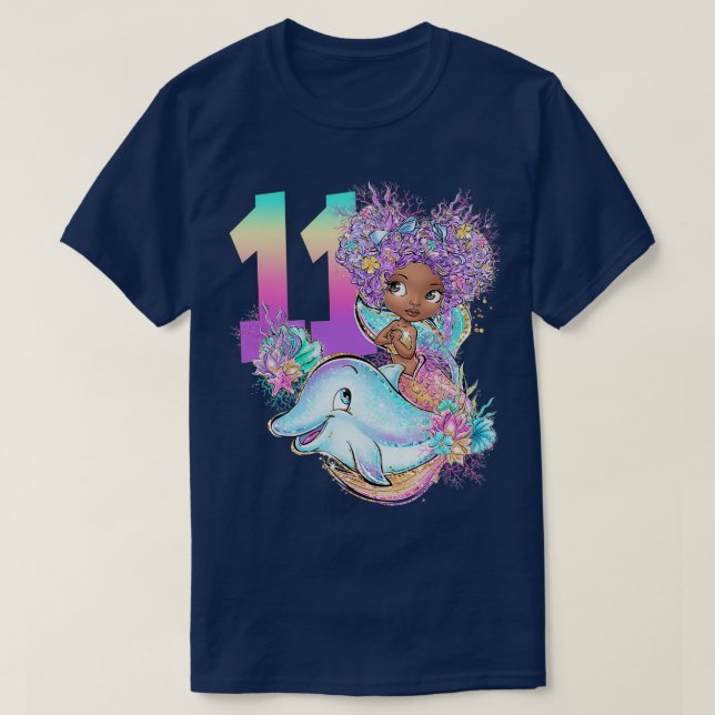 Camiseta 11TH Birthday Girl Mermaid Gift Birthday Party Kid (Frente do Design)