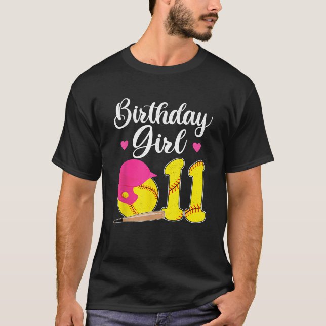 Camiseta 11th Birthday Softball Girls 11 Years Old  (Frente)
