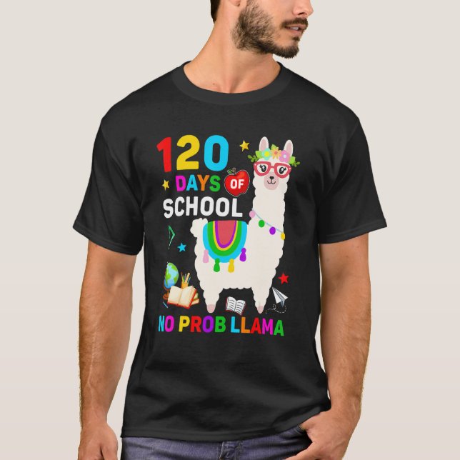 Camiseta 120º Dia da Escola Sem Problema Llama 120 Dias De  (Frente)