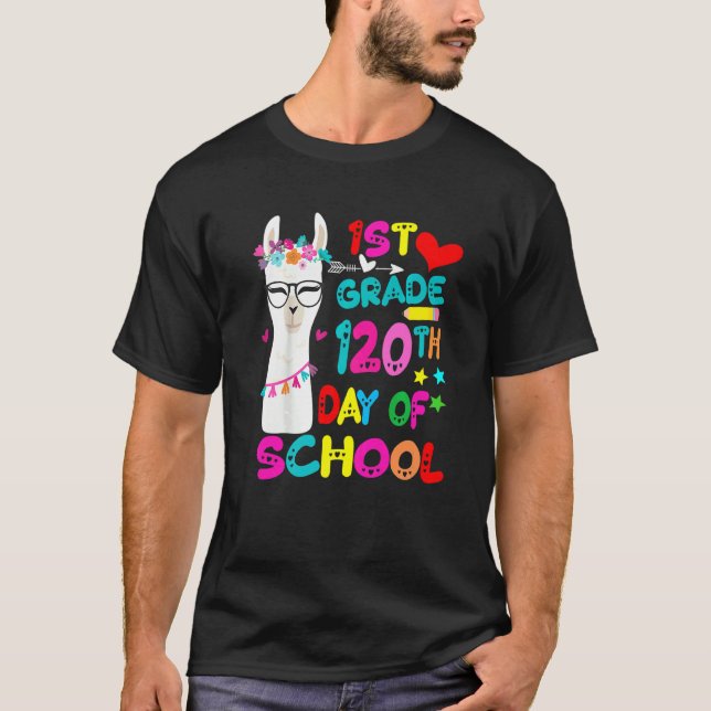 Camiseta 120th Day Of School No Prob Llama Happy 120th Day  (Frente)