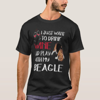 Camiseta 123 Beber Vinho E Brincar Com Meu Beagle
