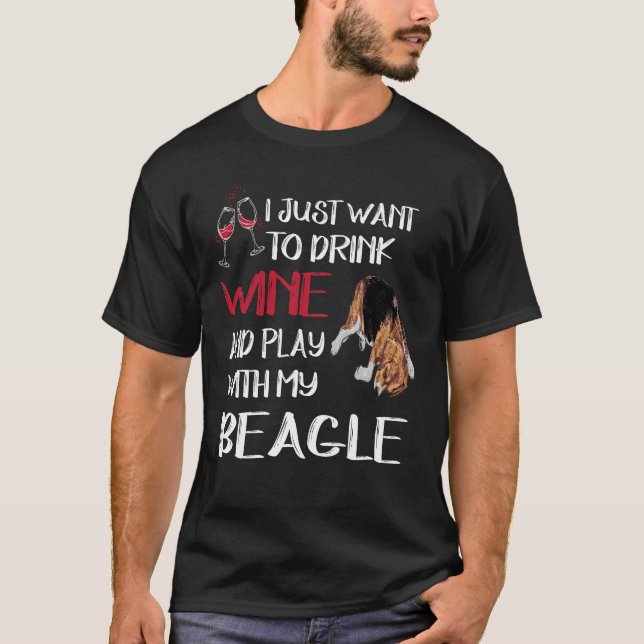 Camiseta 123 Beber Vinho E Brincar Com Meu Beagle (Frente)