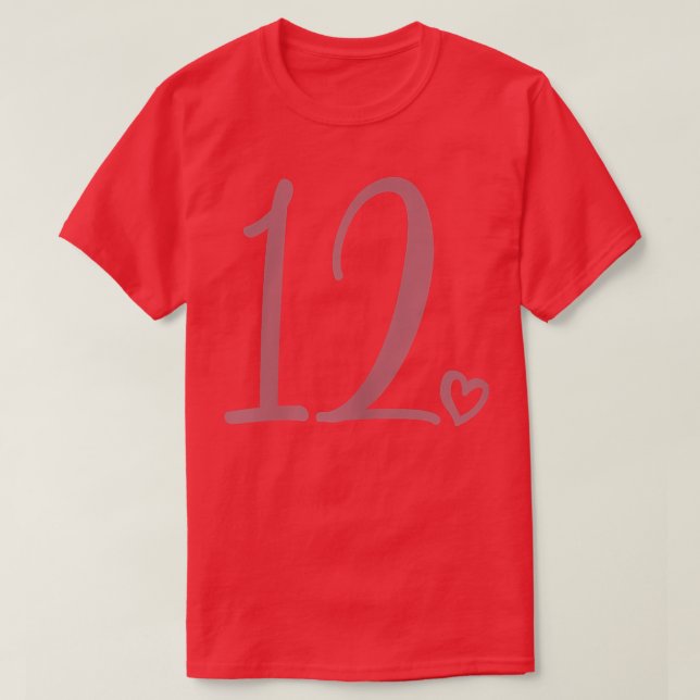 Camiseta 12 Aniversário, Meninas, Doze Anos Número 12 (Frente do Design)