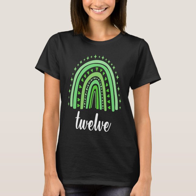 Camiseta 12 Birthda Verde Arco-Íris De Doze Anos (Frente)