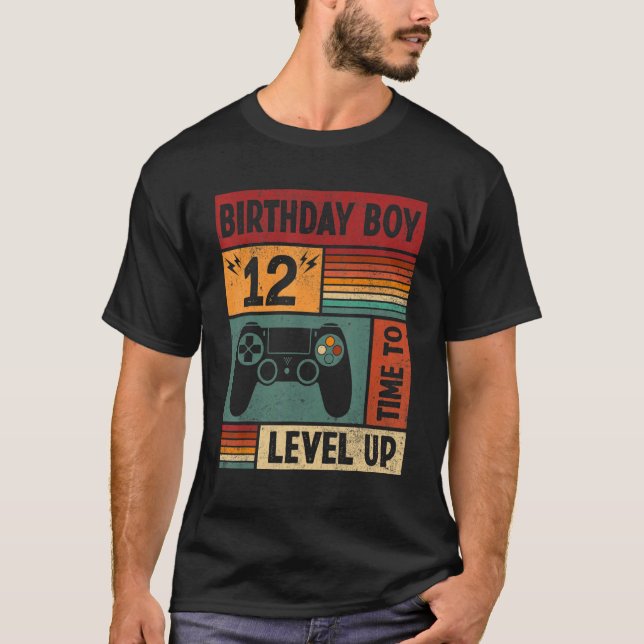 Camiseta 12 Birthday Boy Time To Level Up 12 Anos (Frente)