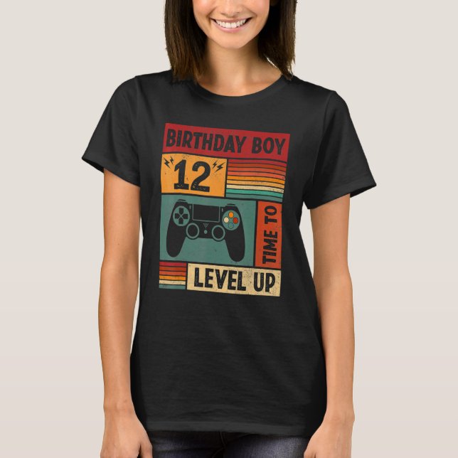 Camiseta 12 Birthday Boy Time to Level Up 12 Anos (Frente)