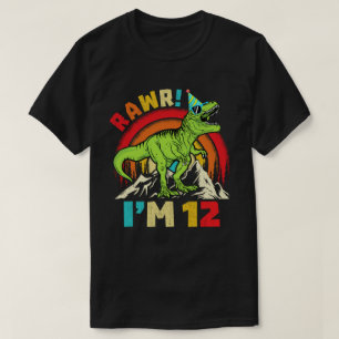 Camiseta 12 Birthday Dinossaur T Rex Rawr Eu tenho 12 anos 