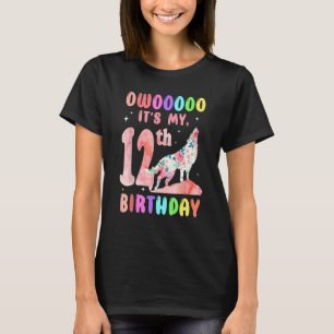 Camiseta 12 Birthday Floral Howling Watercolor Wolf 12 Ye