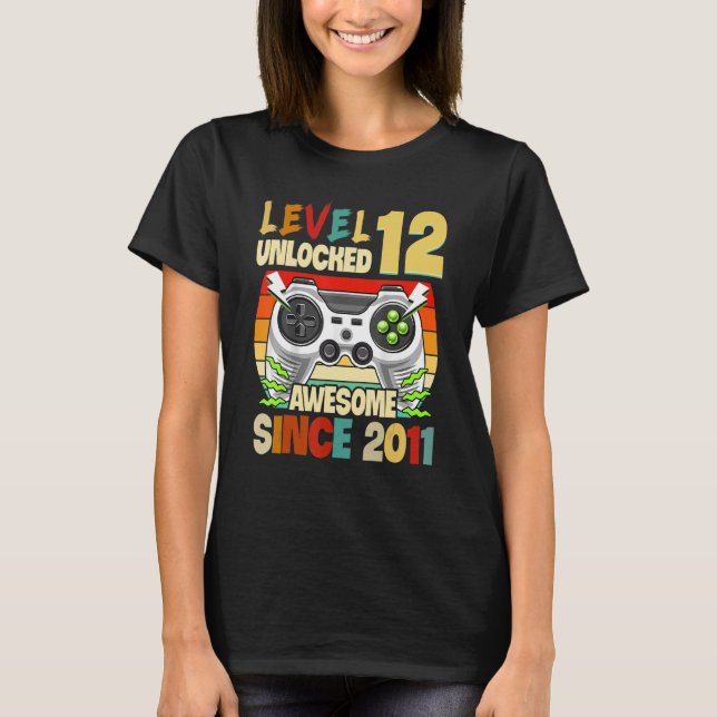 Camiseta 12 Birthday Gift Boys Nível 12 Desbloqueados 12 An (Frente)