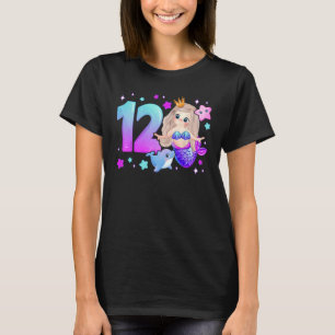 Camiseta 12 Birthday Girl 12 Anos, Sereia, Número 12