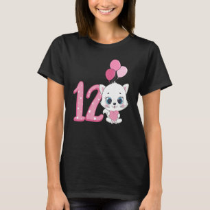 Camiseta 12 Birthday Kitten Balloon Cat.