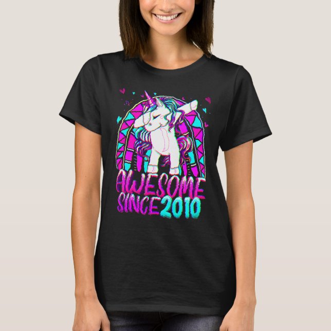 Camiseta 12 Birthday Rainbow, 12 anos, Dabbing Unicorn (Frente)