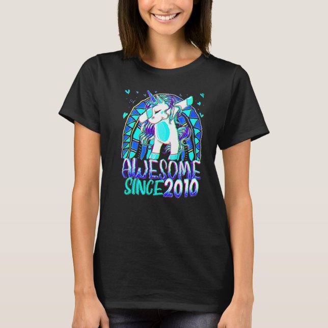 Camiseta 12 Birthday Rainbow, 12 anos, Dabbing Unicorn (Frente)
