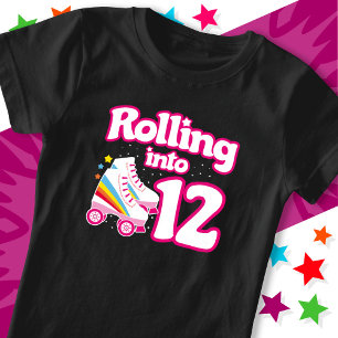 Camiseta 12 Birthday Roller Skating 12 Anos Antiga Skate