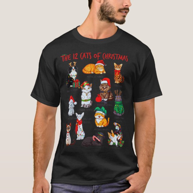 Camiseta 12 Cats Of Christmas Funny Holiday Xmas Cat Lover  (Frente)
