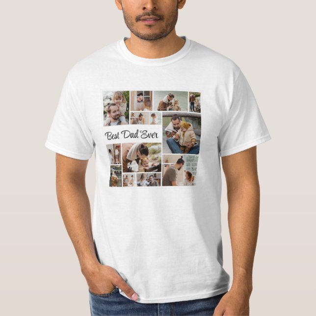 Camiseta 12 Colagem de Fotografias Melhor Valor para o Pai  (Frente)