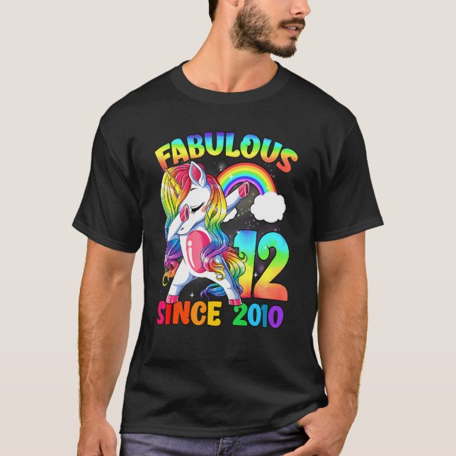 Camiseta 12 de Aniversário de 12 anos Garota Unicórnio Fabu (Frente)