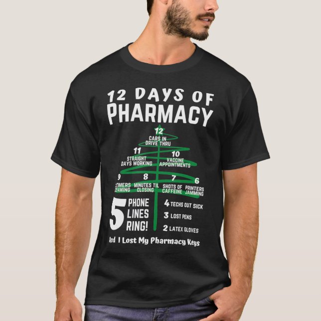 Camiseta 12 Dias De Farmácia, Farmácia De Natal, Farmácia (Frente)