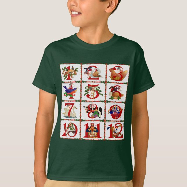 Camiseta 12 Dias De Impressão De Quilta De Natal (Frente)