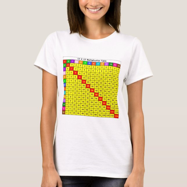 Camiseta 12 por 12 Mesa de multiplicação (Frente)