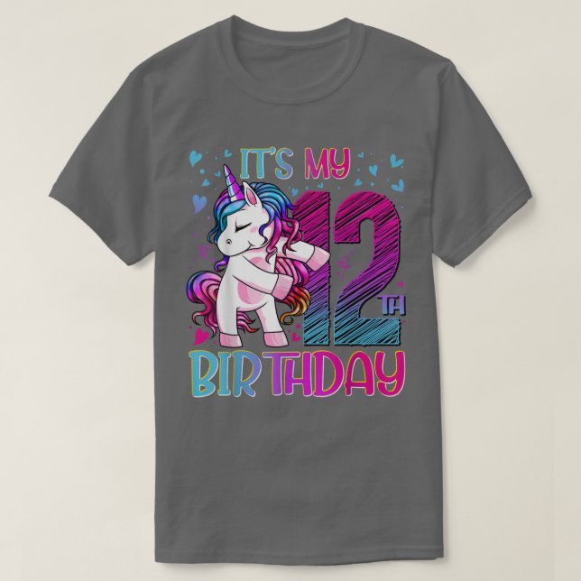 Camiseta 12 Years Old Unicorn Flossing 12th Birthday Girl U (Frente do Design)