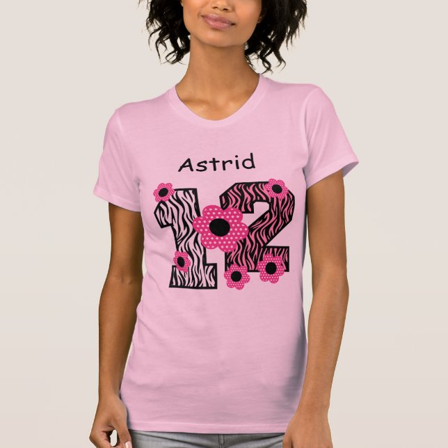 Camiseta 12o Nome feito sob encomenda V025A4J2 da zebra (Frente)