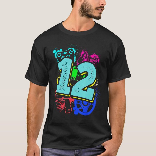 Camiseta 12th Birthday Boy Level 12 Unlocked Video Gamer Bi (Frente)