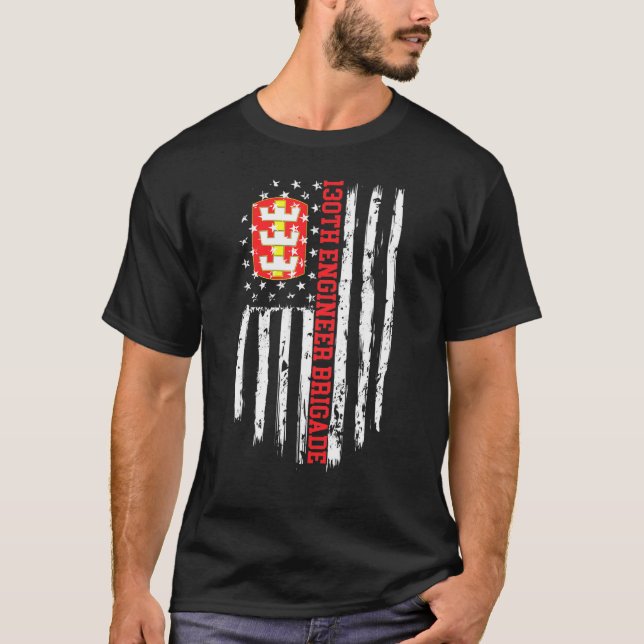 Camiseta 130ª Brigada de Engenheiros Bandeira Americana (Frente)