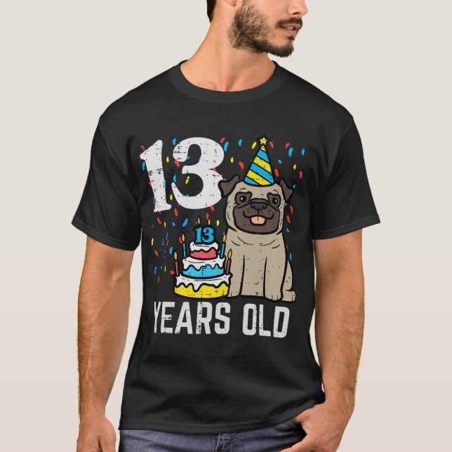 Camiseta 13 Aniversário Cachorro Cachorro 13 Anos Meninos (Frente)