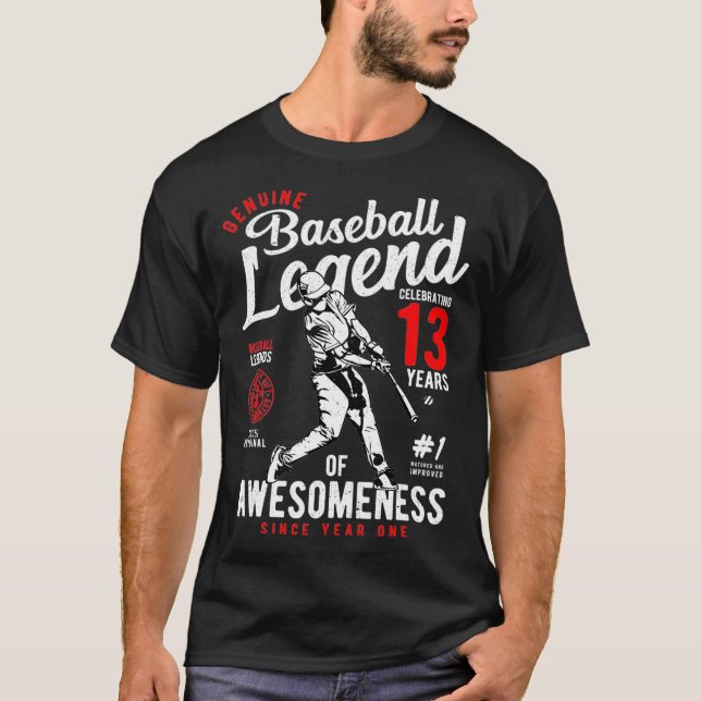 Camiseta 13 Aniversário Presente Lenda de Baseball 13 Anos  (Frente)