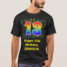 Camiseta 13 Aniversário: Símbolos Musicais Coloridos, Rainb