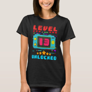 Camiseta 13 Birthday Boy Level 13 Desbloqueado Video Gamer