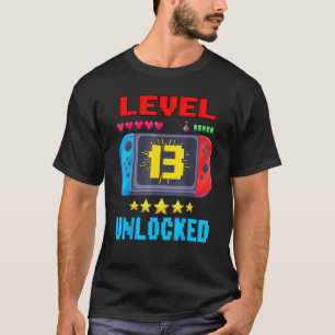 Camiseta 13 Birthday Boy Level 13 Desbloqueado Video Gamer