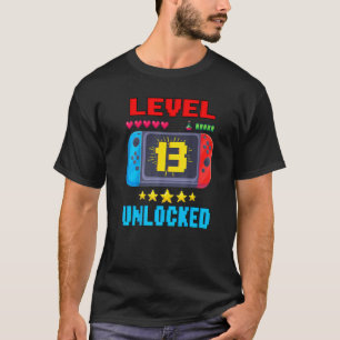 Camiseta 13 Birthday Boy Level 13 Desbloqueado Video Gamer