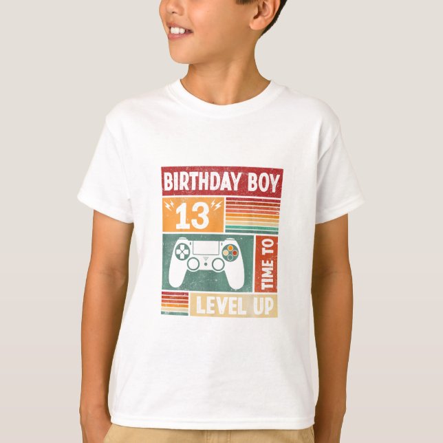 Camiseta 13 Birthday Boy Time to Level Up Videos games (Frente)