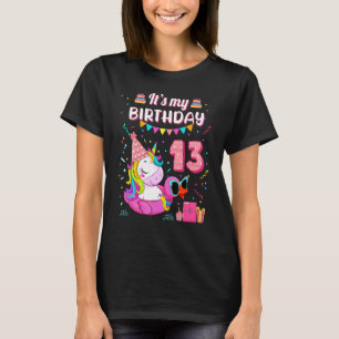 Camiseta 13 Birthday Girl Unicorn Duck Natação Piscina 13 Y