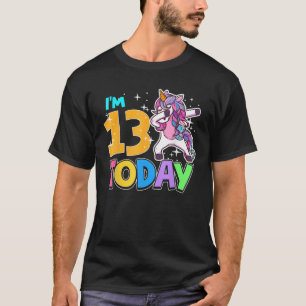 Camiseta 13 Birthday Girl Unicorn Engraçado Dabbing Rainbow