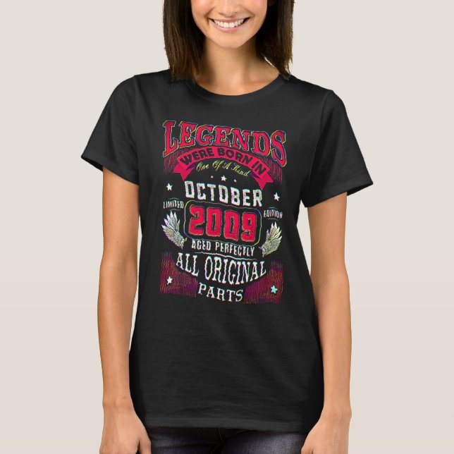 Camiseta 13 Birthday Legends Nascer Em Outubro De 2009 13 A (Frente)