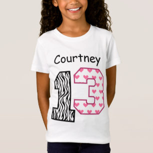 Camiseta 13 Birthday Zebra and Hearts Custom Name V029