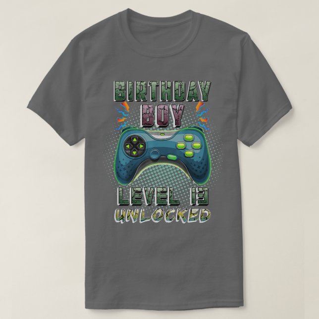 Camiseta 13 de Jogos de Vídeo Aniversário Gamer Boys Nível  (Frente do Design)