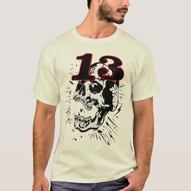 Camiseta 13 tattoo tete de mort numero crane malheur  (Frente)