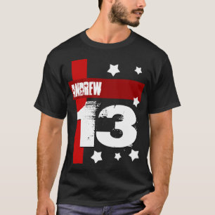 Camiseta 13o BRANCO VERMELHO PRETO conhecido feito sob
