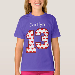 Camiseta 13o Nome feito sob encomenda V030B dos corações