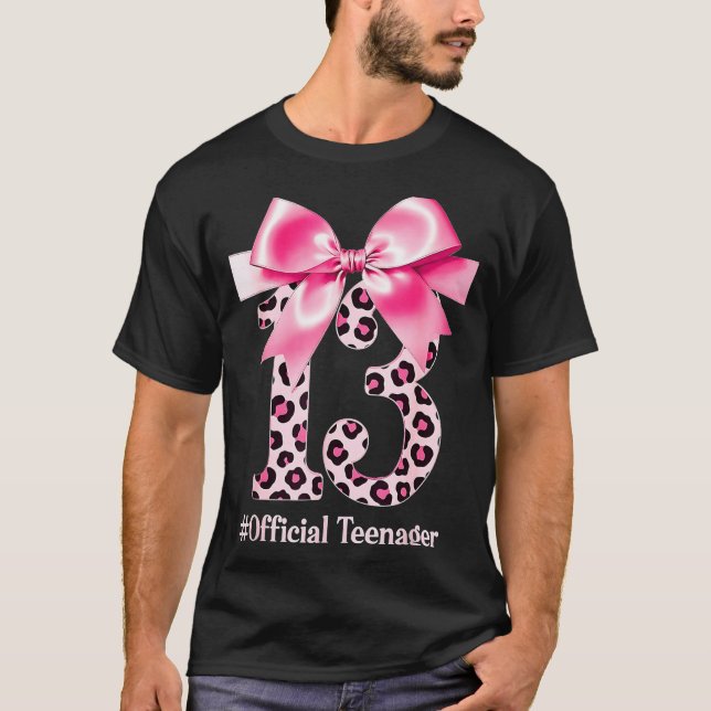 Camiseta 13th Birthday Girl Nk Coquette Bow Leopard 13 Year (Frente)