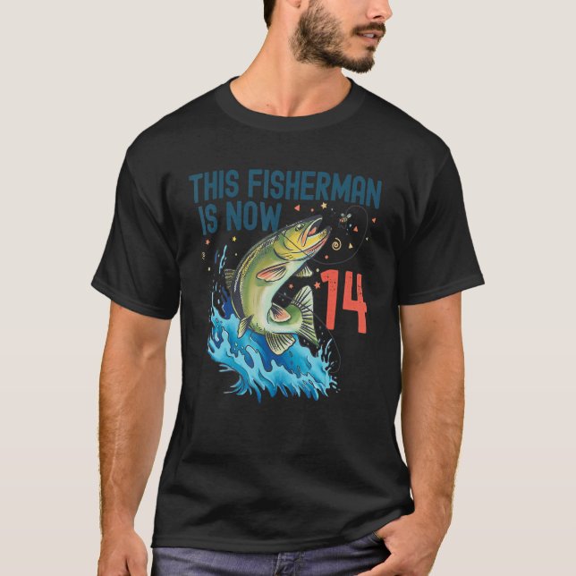 Camiseta 14 anos de idade, Pesca de Bassas de Aniversário d (Frente)