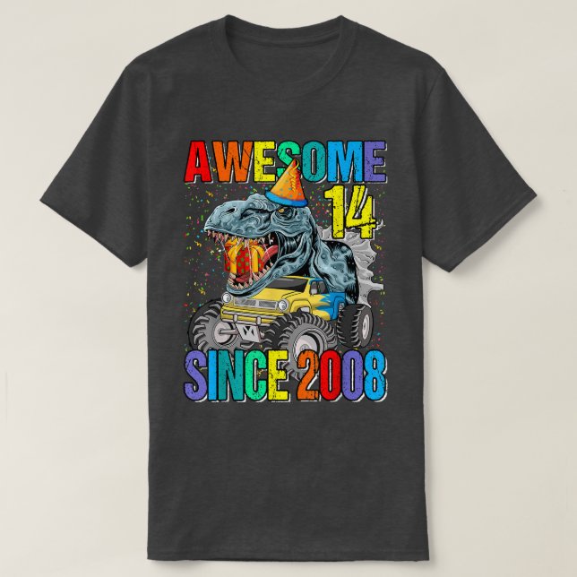 Camiseta 14 Awesome Since 2008 Dinosaur Monster Truck 14th  (Frente do Design)