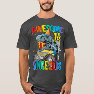 Camiseta 14 Awesome Since 2008 Dinosaur Monster Truck 14th 
